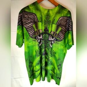Lucky Tee Shirt Men's T-Shirt Green With Skull Graphic Short Sleeve Size XL.